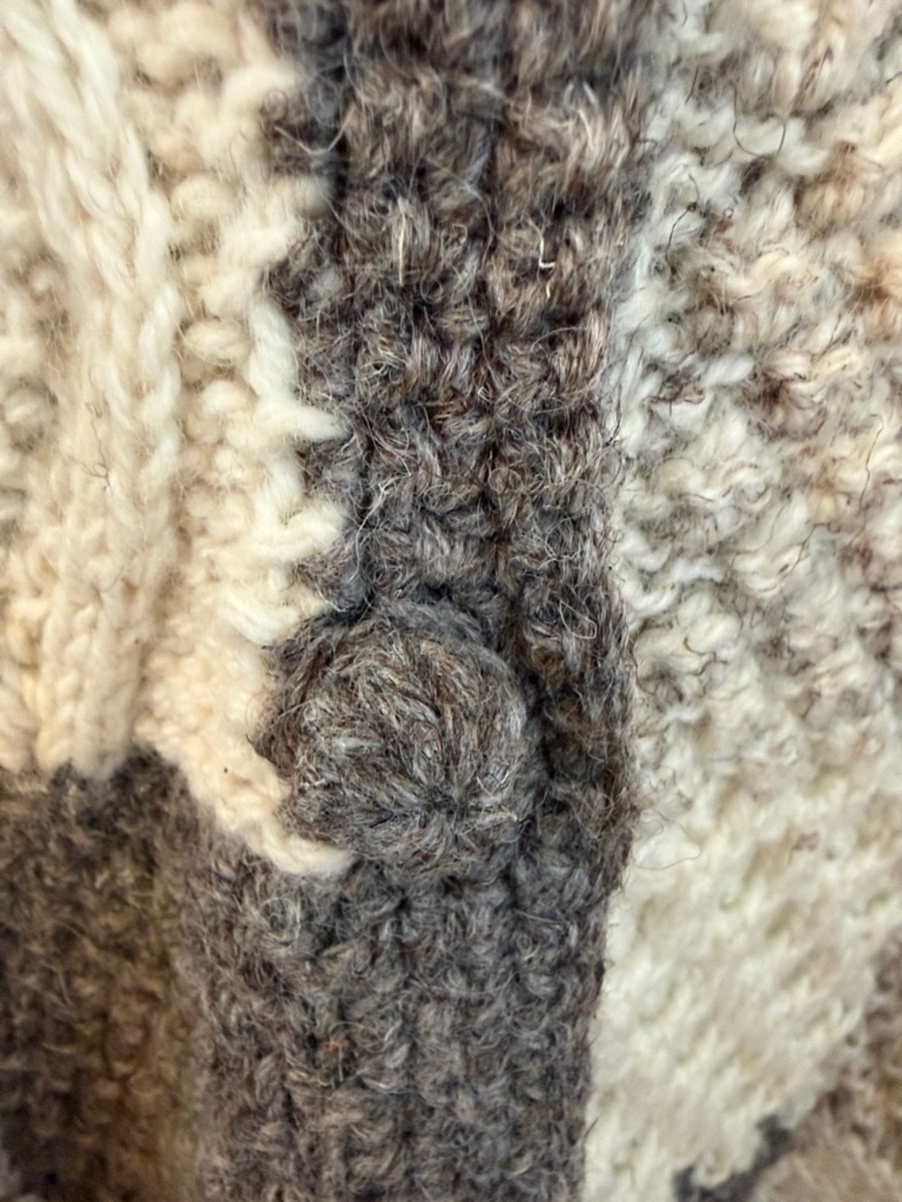 Irish Knit Chunky Patchwork Cardigan Coat - Gray & Cream - Picture 5 of 7